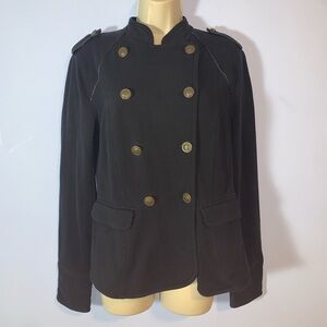 Express vintage Black Military Style cotton Jacket brass buttons epaulettes med